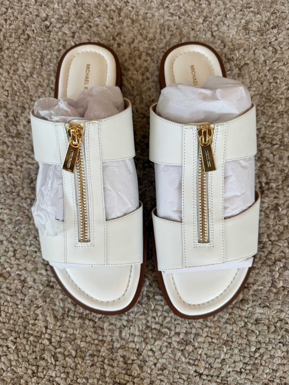 Michael Kors Berkley Leather Zip-Front Slide Sandals